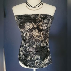 Express strapless bandeau tube top black snake print L